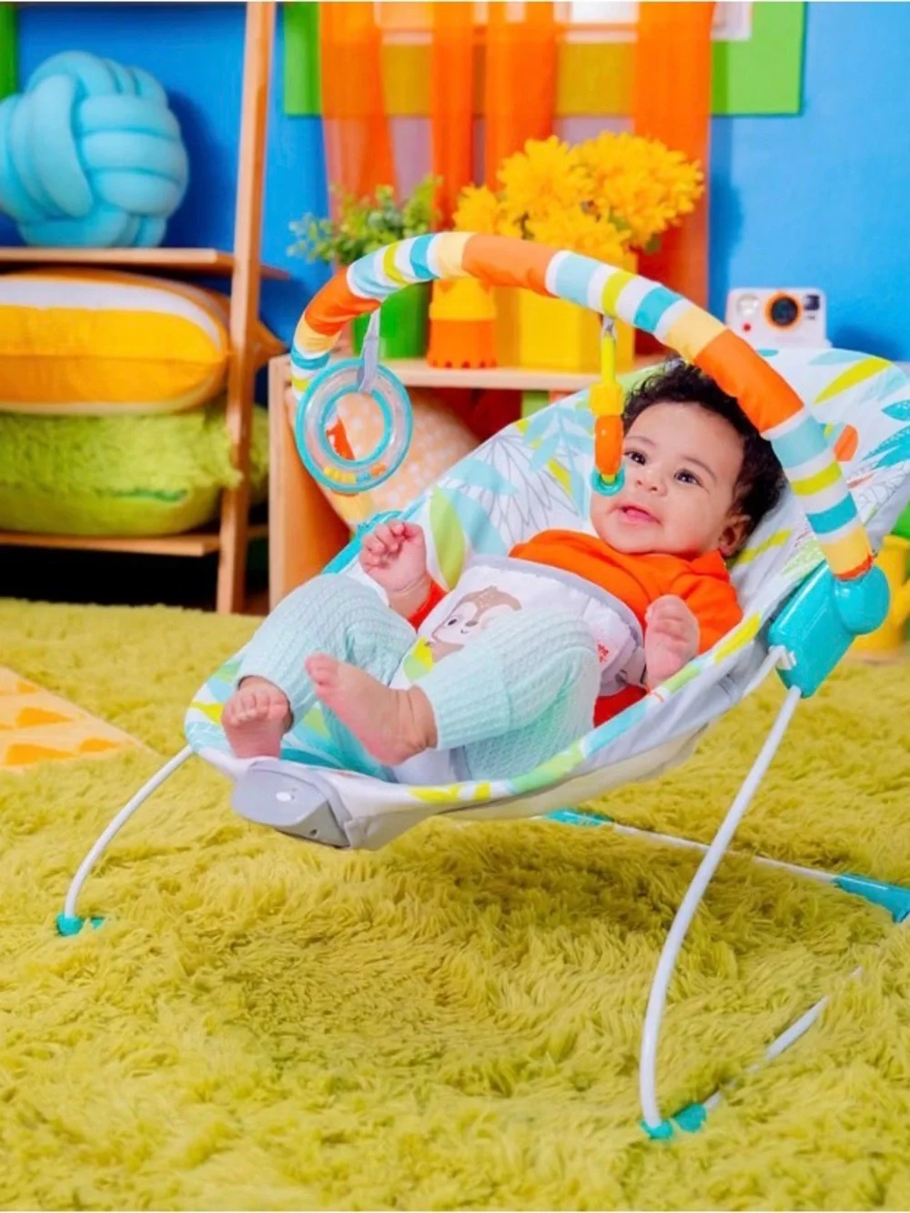 Baby Bouncer Seat with Jungle Print - Aqua/Teal new!